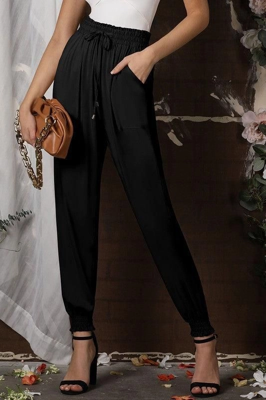 SMOCKING WAIST AND BOTTOM BANDED JOGGER PANTS Travel Style Modern Design