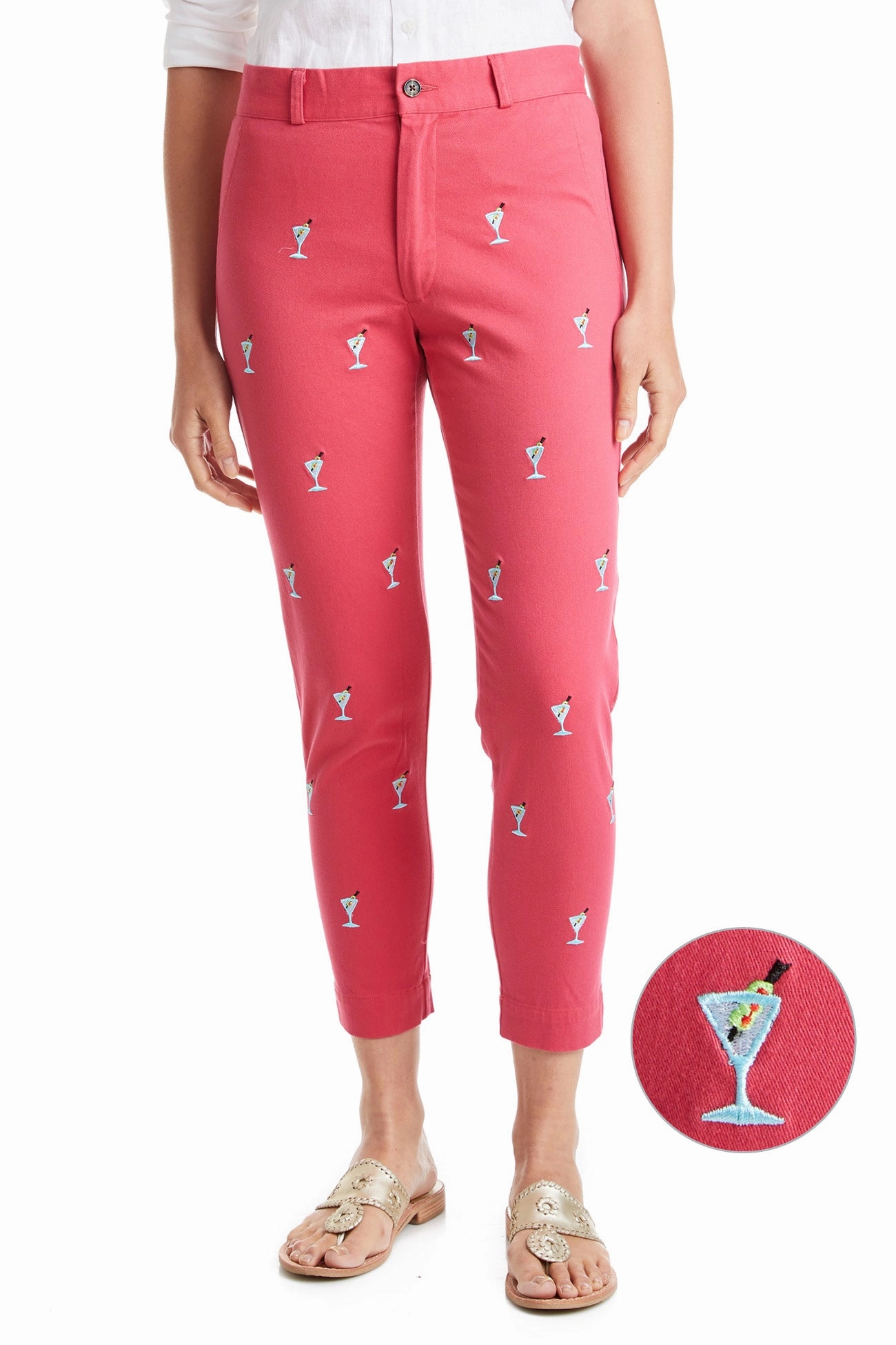 Moisture Wicking Fabric Performance Comfort Ankle Capri Stretch Twill Hurricane Red with Martini