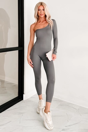 ChafeFreeEdging Luna One Shoulder Catsuit (Cool Grey)