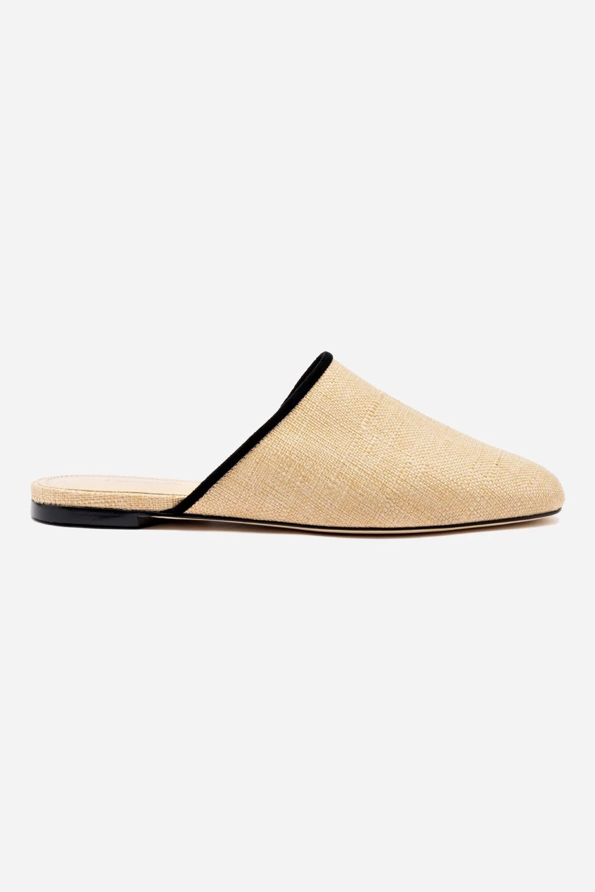 Venice Flat Mule In Beige Raffia and Black Trimming Flexible