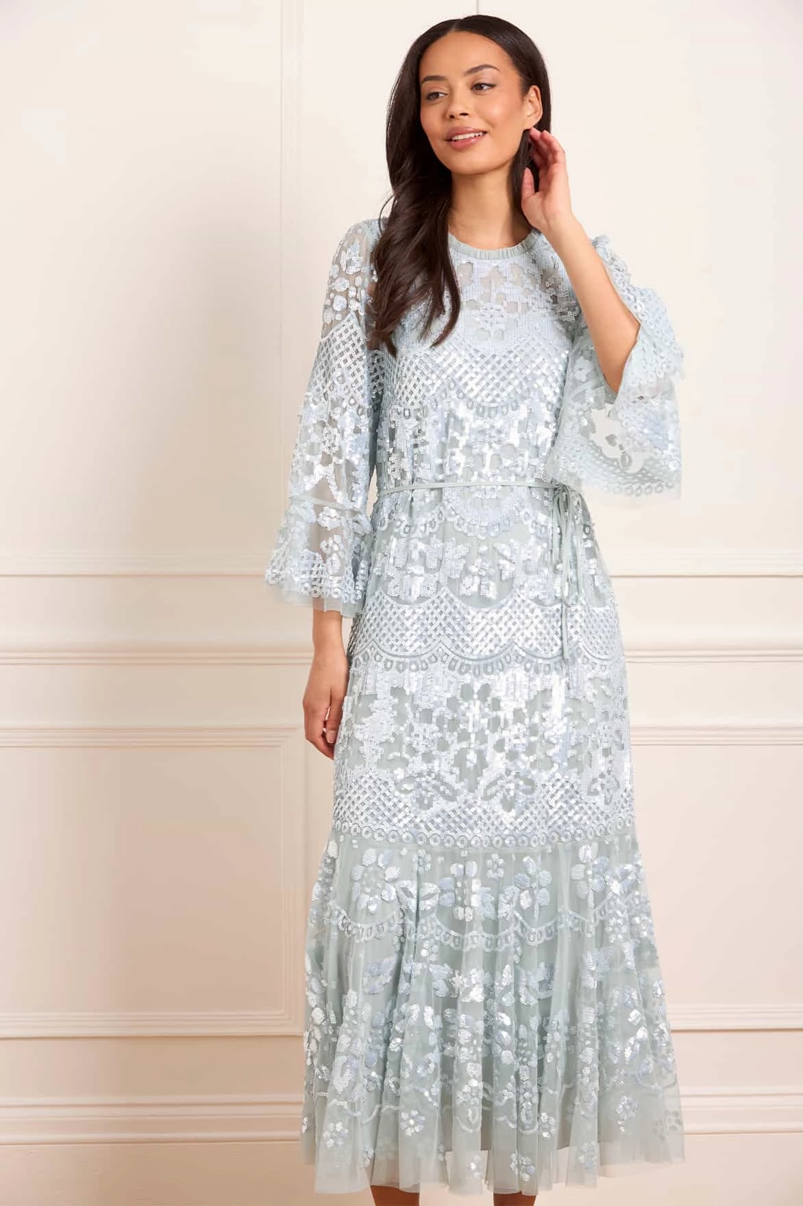 Work Style Bold-Color Snowdrop Ankle Gown