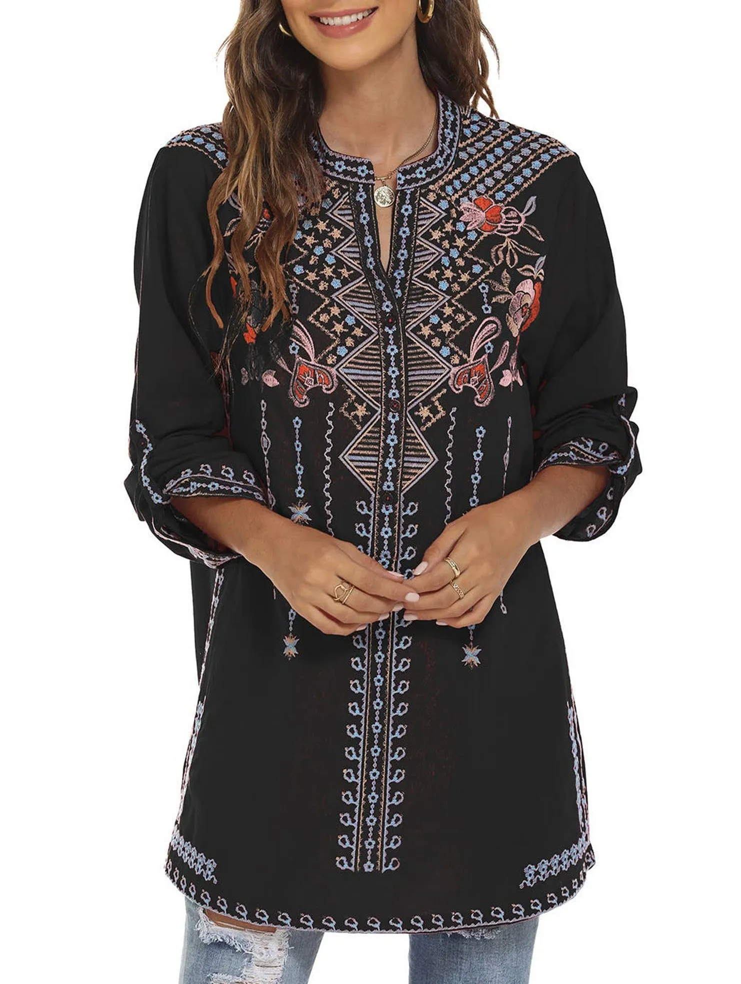 MoistureWickingMaterial COTTON STAND-UP COLLAR EMBROIDERED SHIRT_CWTBLL0819