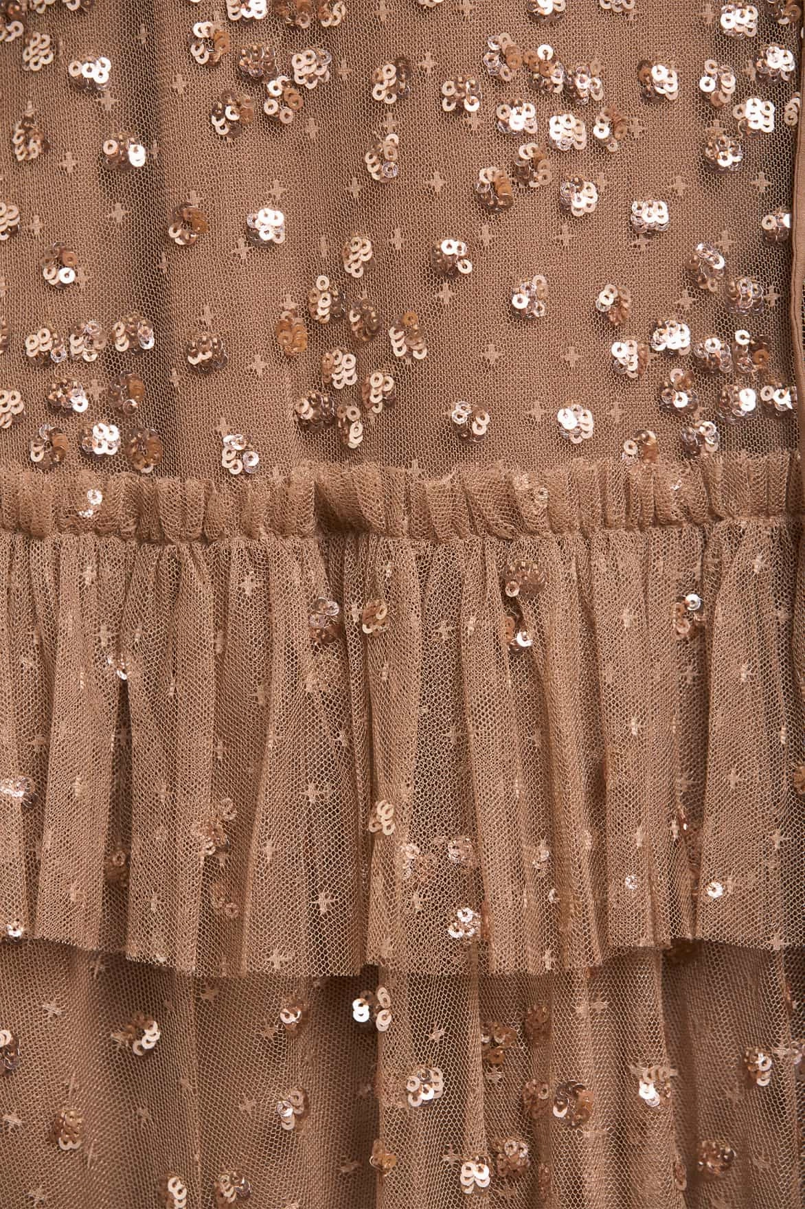 Comfortable Look Fluid Shape Leila Dot Tiered Cape Ankle Gown