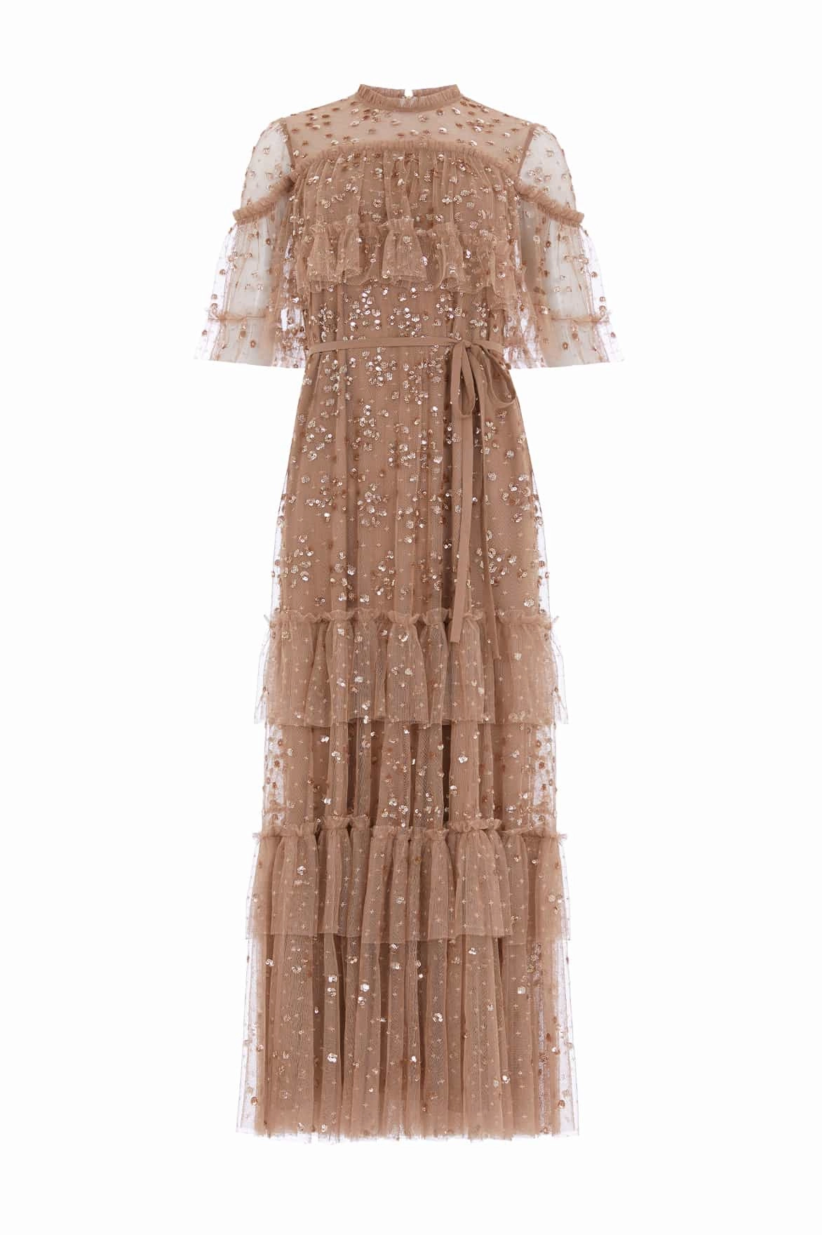 AntiPillTreatment Leila Dot Tiered Cape Ankle Gown