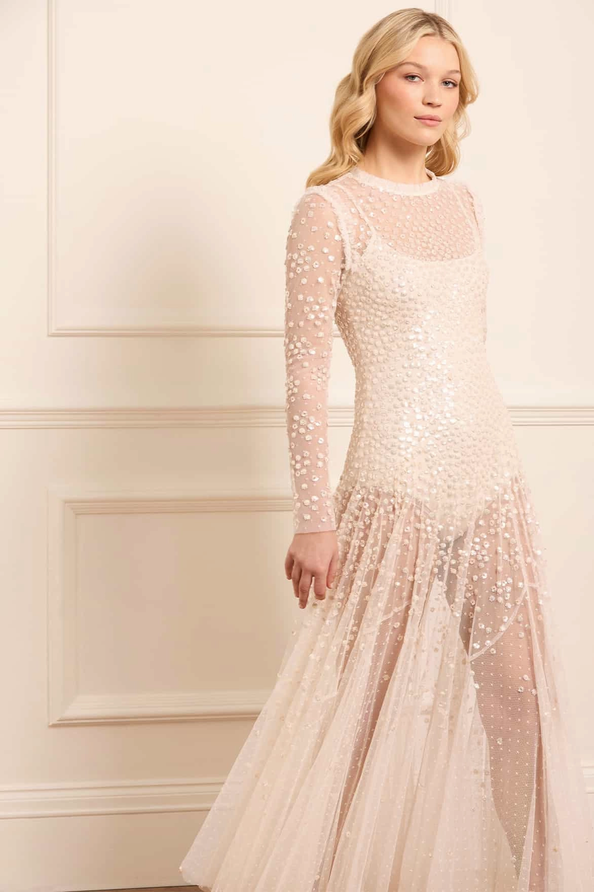 Dance-Party Leila Dot Sheer Ankle Gown