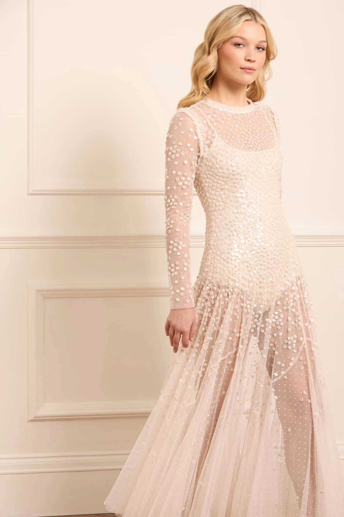 Subtle Flow Leila Dot Sheer Ankle Gown