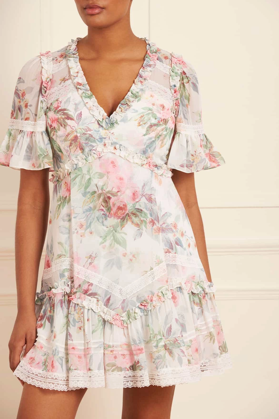 Contrast-Panel Minimal Touch Paradise Garden Sonata Georgette Micro Mini Dress