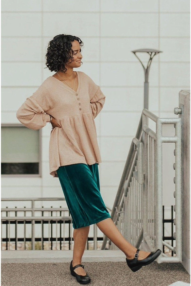 Carrie Stretch Velvet Skirt Peacock Wearable Art Foldable Packability