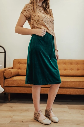 Carrie Stretch Velvet Skirt Peacock Breezy Mood Soft Lines