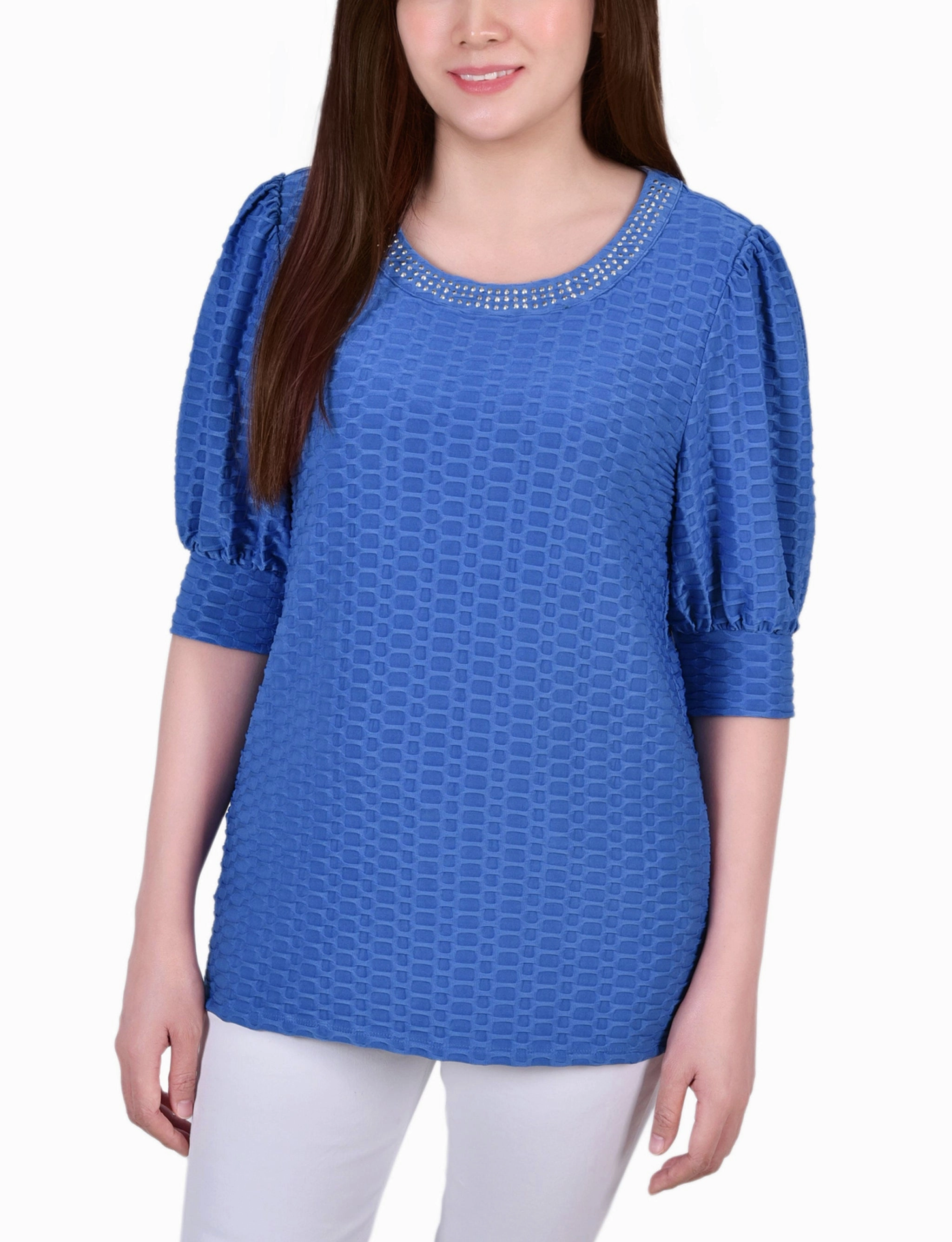Short Puff Sleeve Honeycomb Top Soft Material