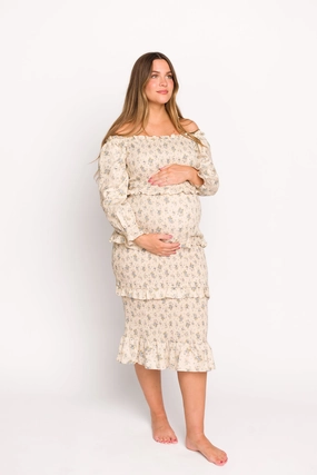 Spring Garden Lila Floral Printed Smocked Midi Dress in Blue - Bump Friendly *Final-Sale*