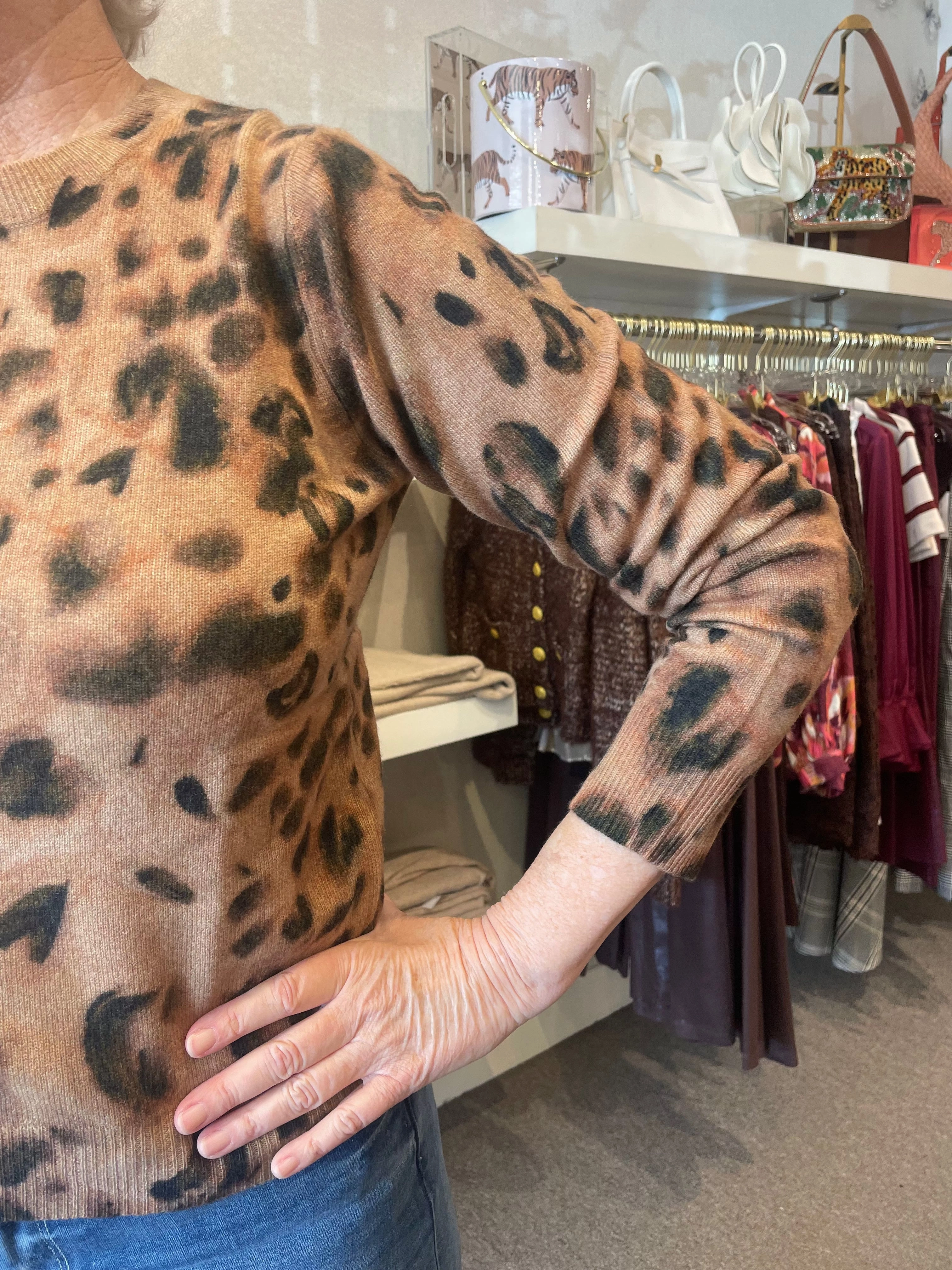 Breathable Lining Watercolor Print Cheetah Crew Cork Combo