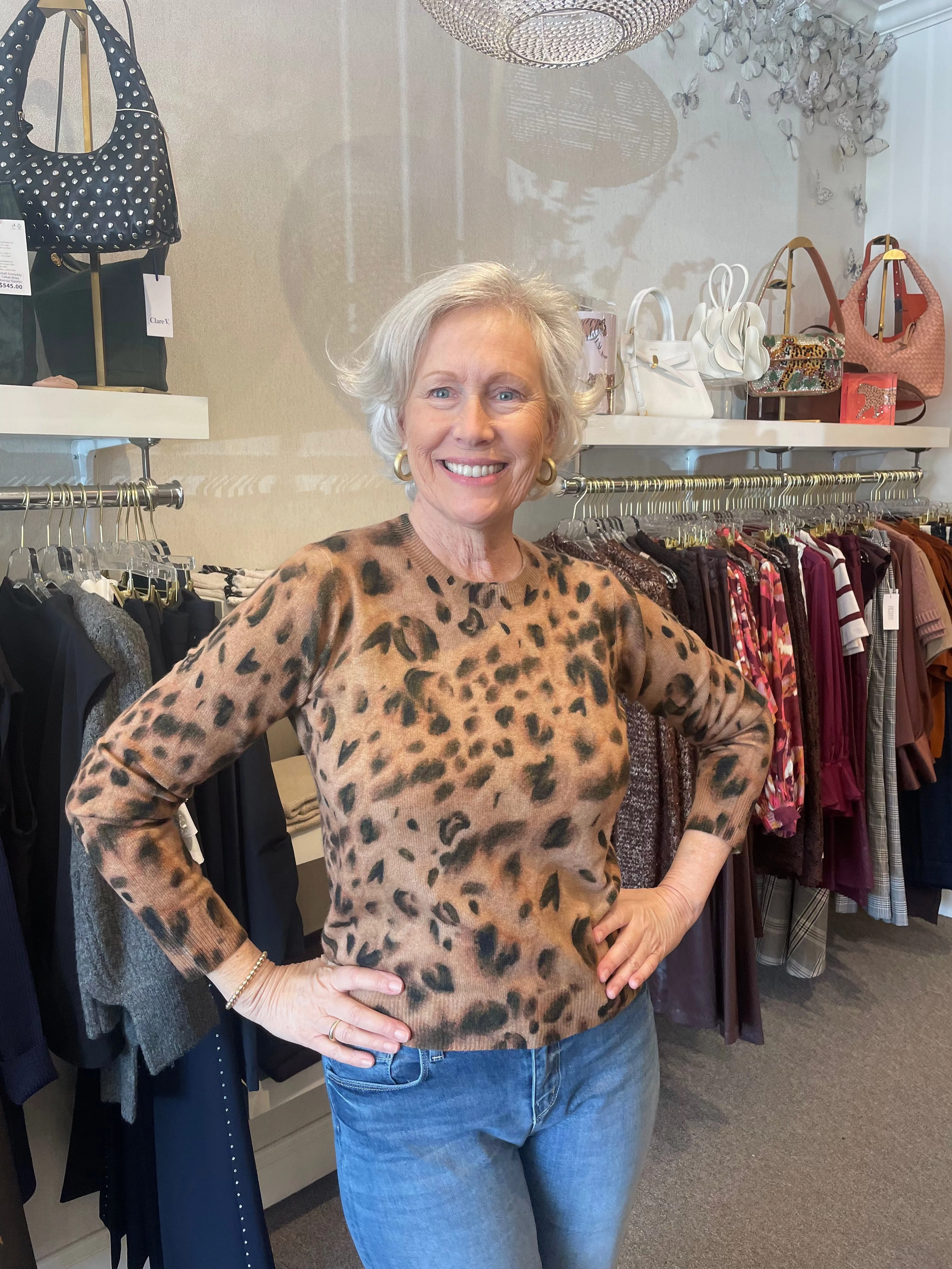 Watercolor Print Cheetah Crew Cork Combo Reinforced Buttonholes