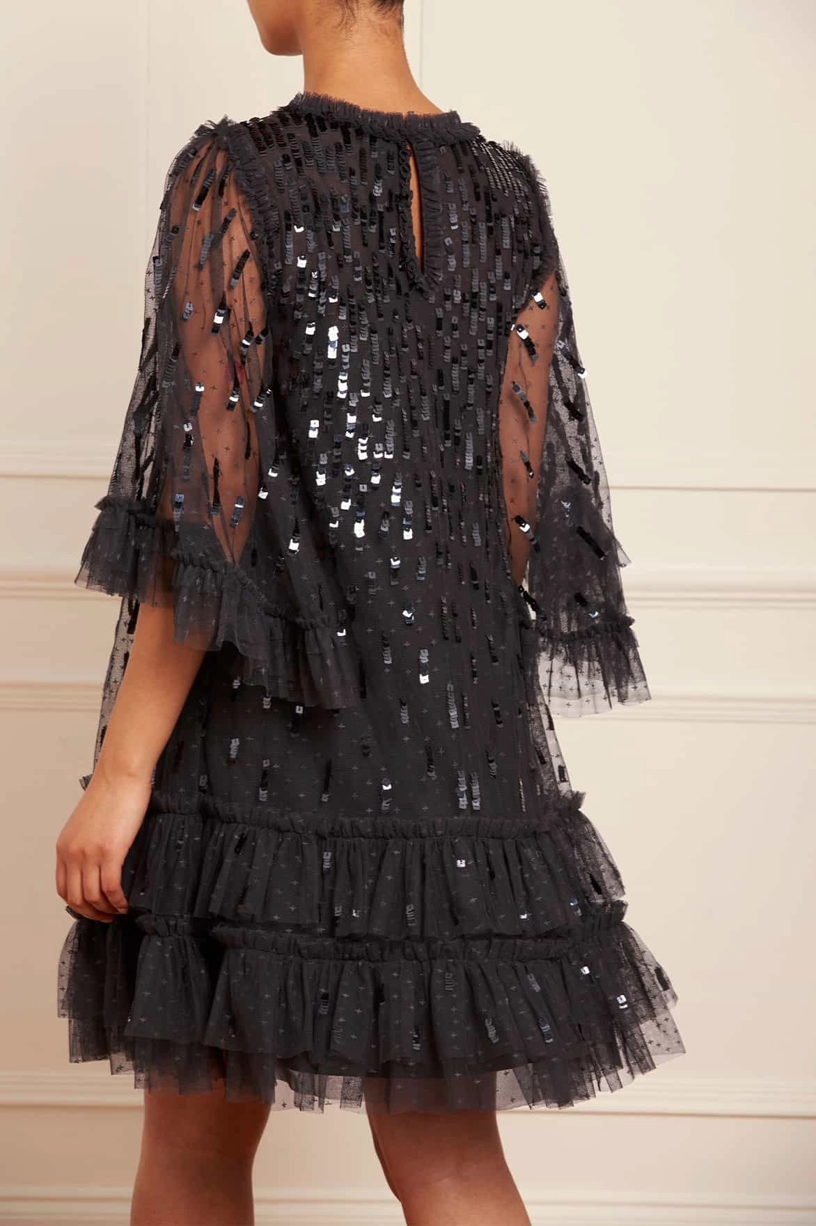 All Day Look Button-Cuff Sequin Dash Mini Dress