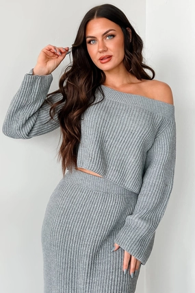 HighElasticity QuickDry Textile Something To Remember Off The Shoulder Sweater (Heather Grey)