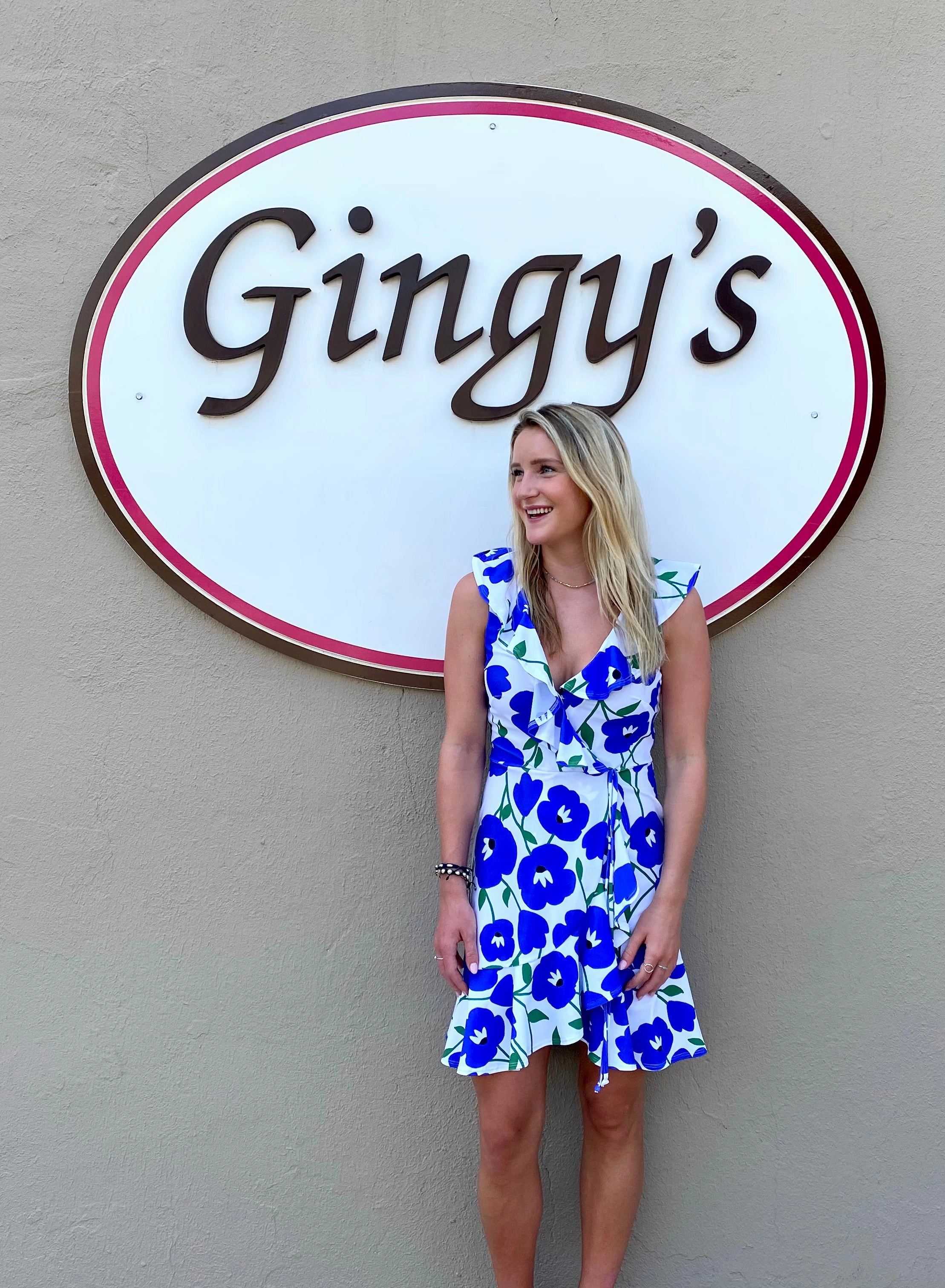 Naples Faux Wrap Dress Pop Art Flower Luxe Comfort