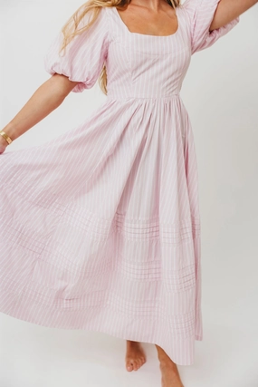 Abby 100% Cotton Midi Dress in Pink *Final-Sale* Casual Pick Stretch-Recovery