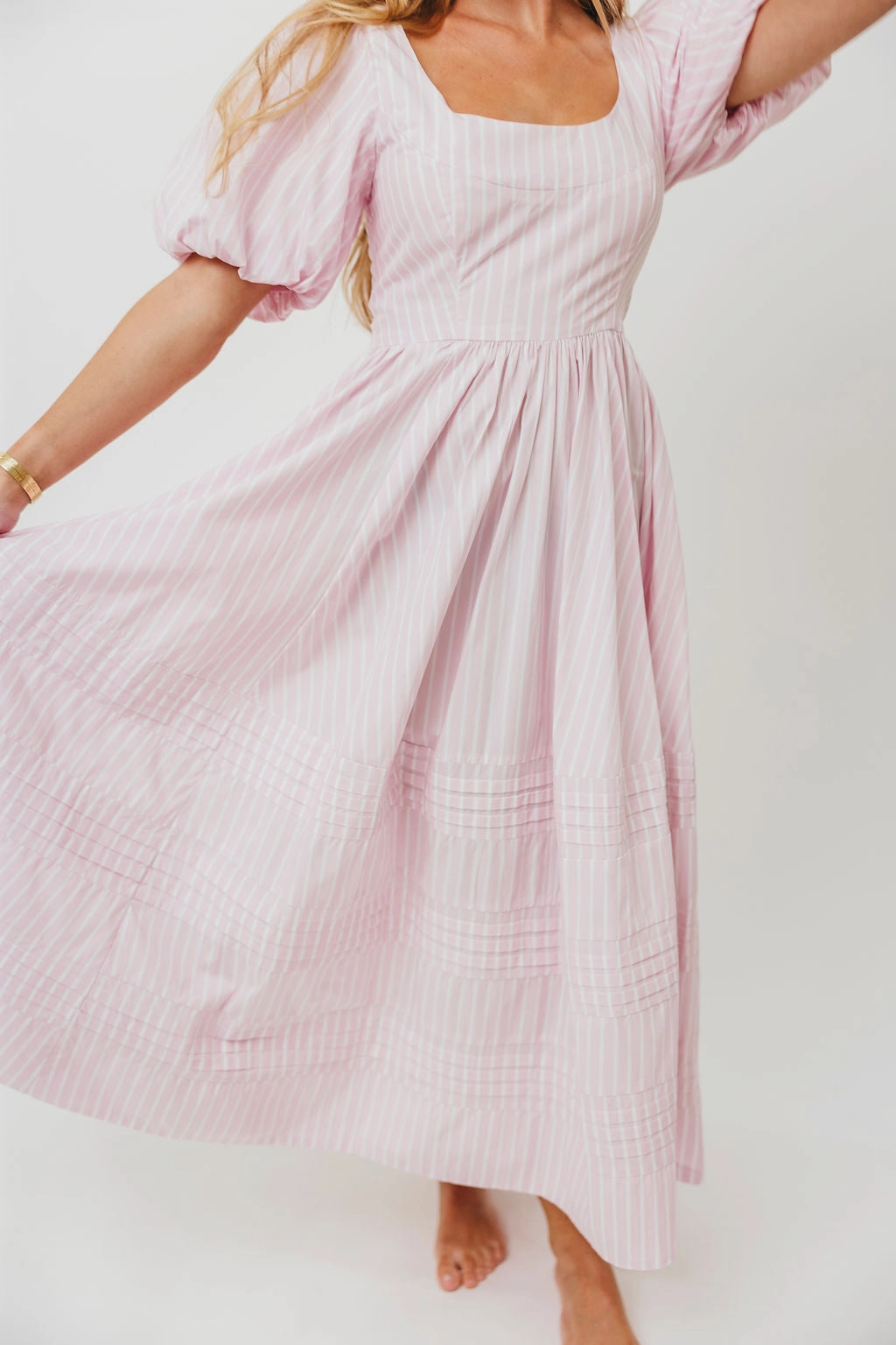 Abby 100% Cotton Midi Dress in Pink *Final-Sale* Casual Pick Stretch-Recovery