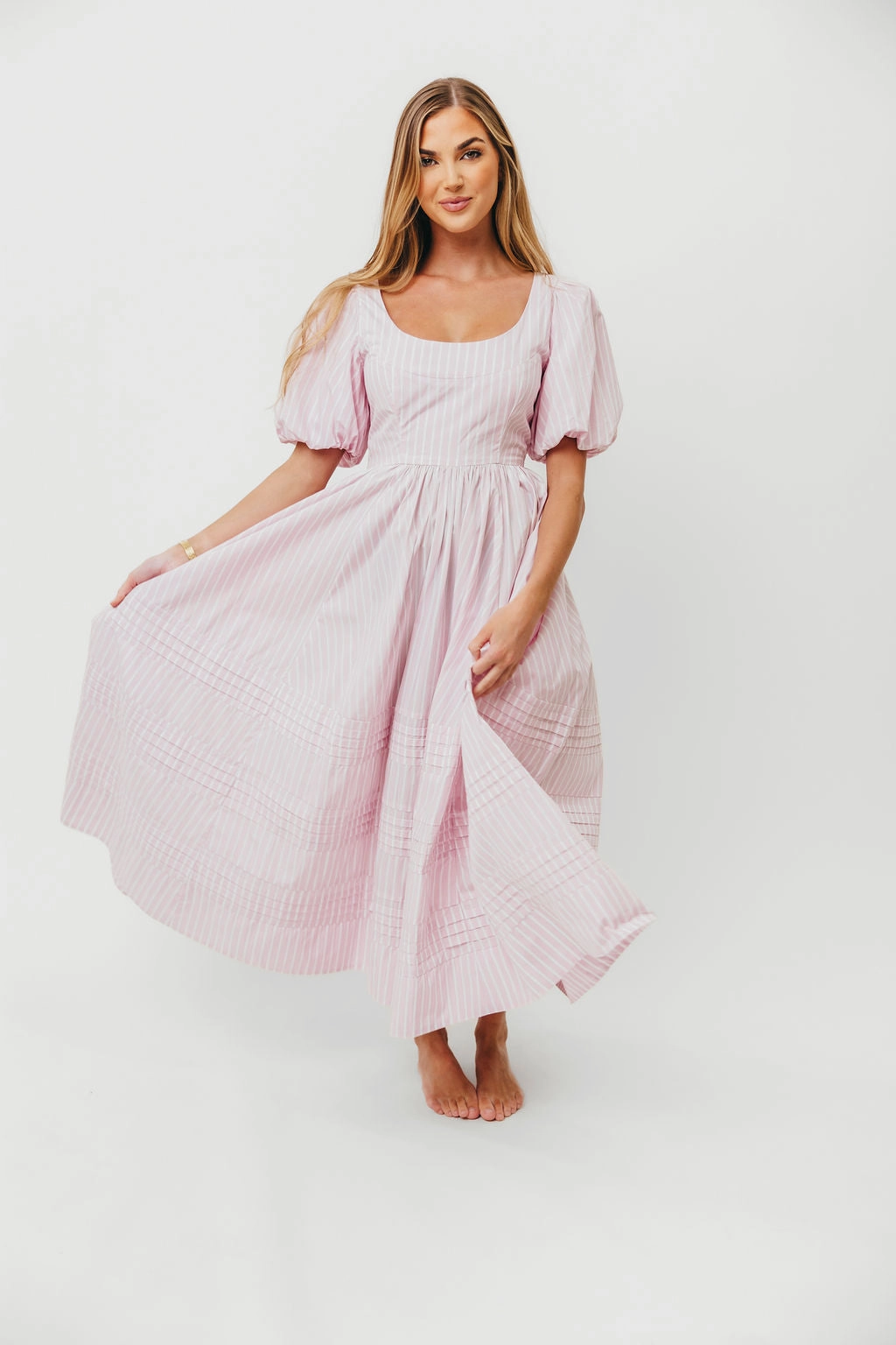 Abby 100% Cotton Midi Dress in Pink *Final-Sale* WideCollarDesign Bridal-Shower