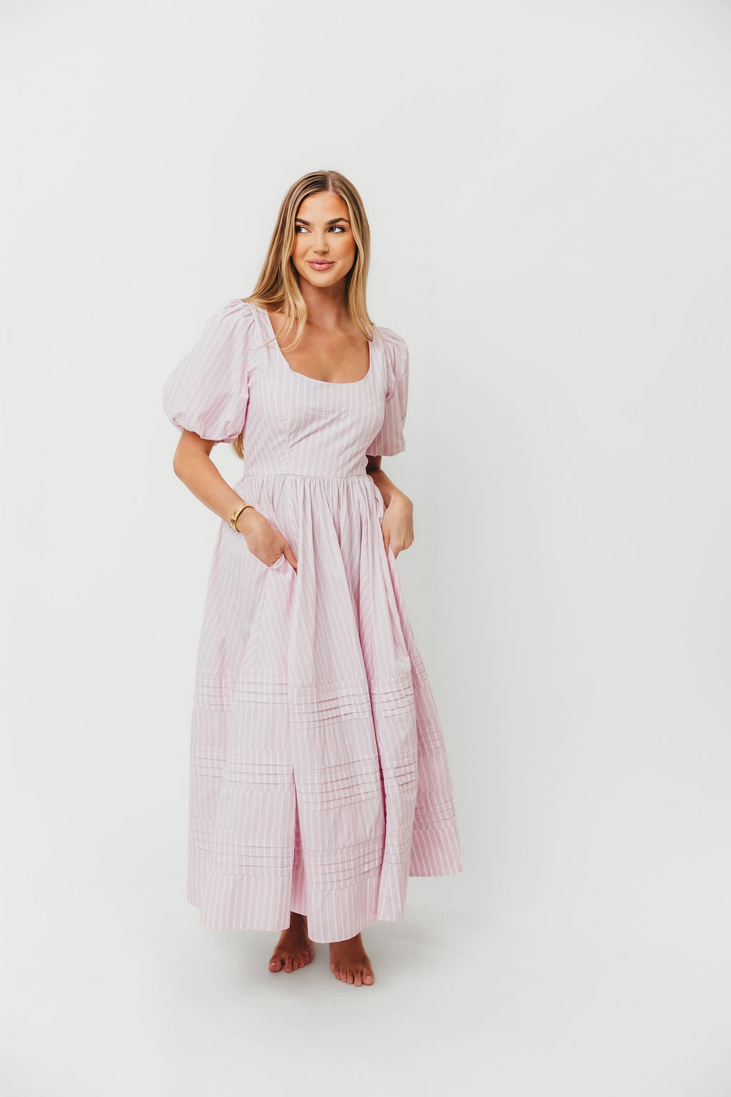 Countryside-Style Motion Light Abby 100% Cotton Midi Dress in Pink *Final-Sale*