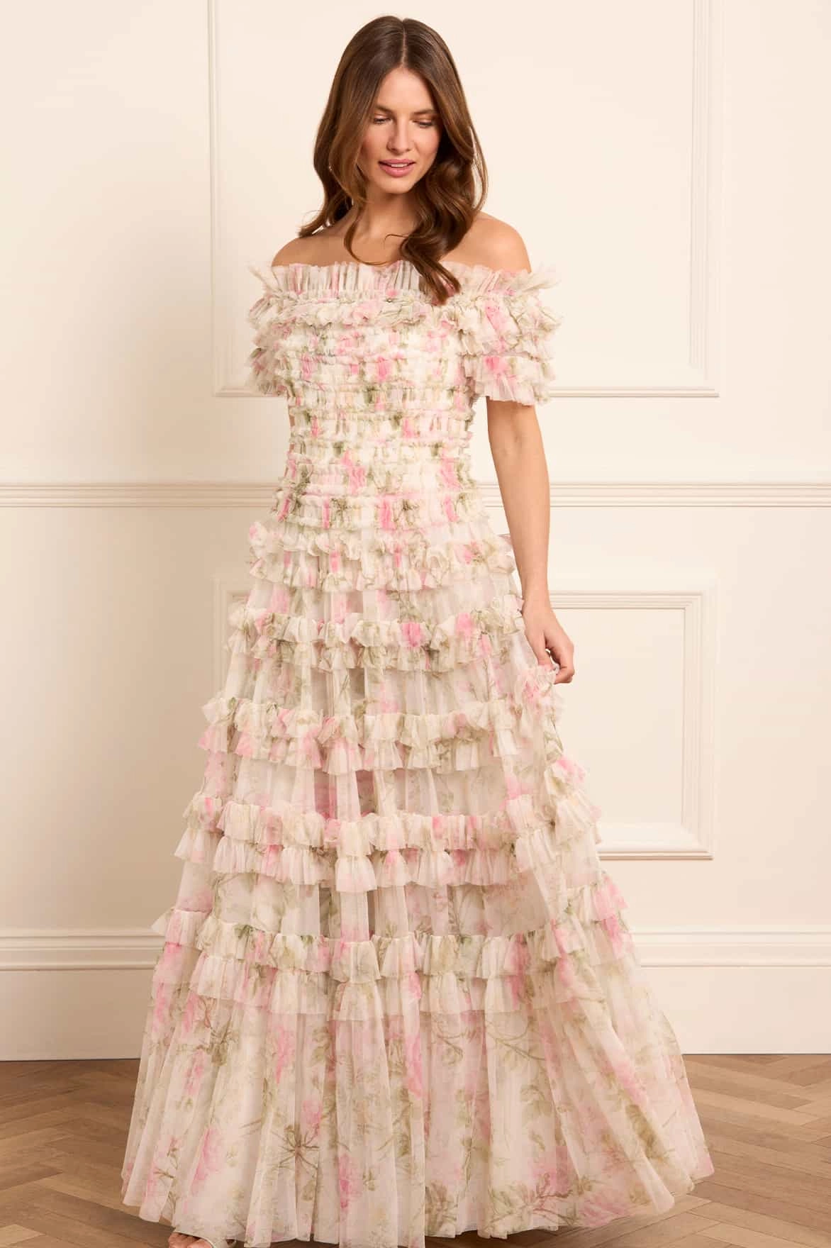 Layering Piece Classic Fit Rose Lisette Off-Shoulder Gown