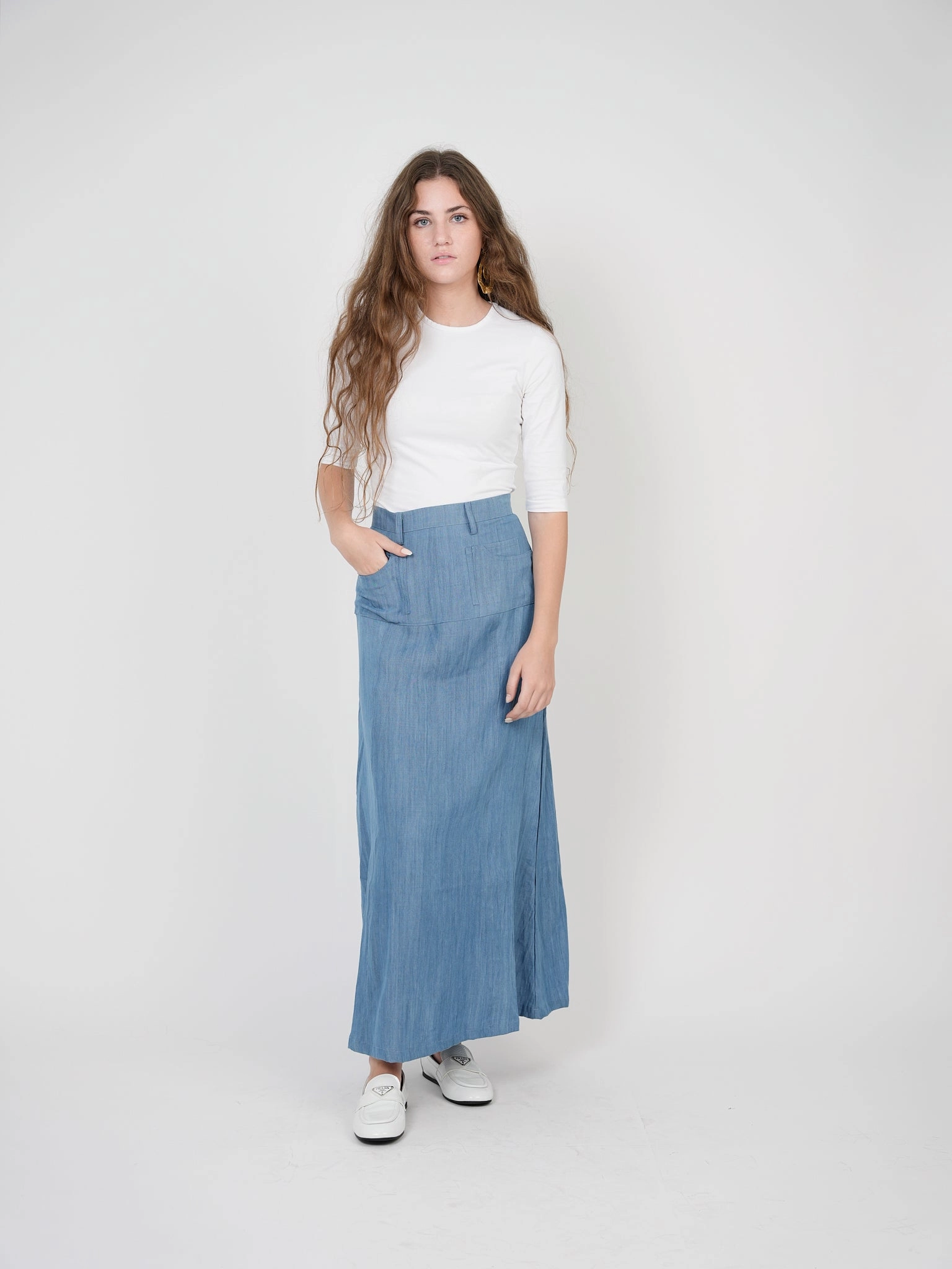 Spades Light Denim Maxi Skirt SB3CM8389SL Retro Style Light Fabric