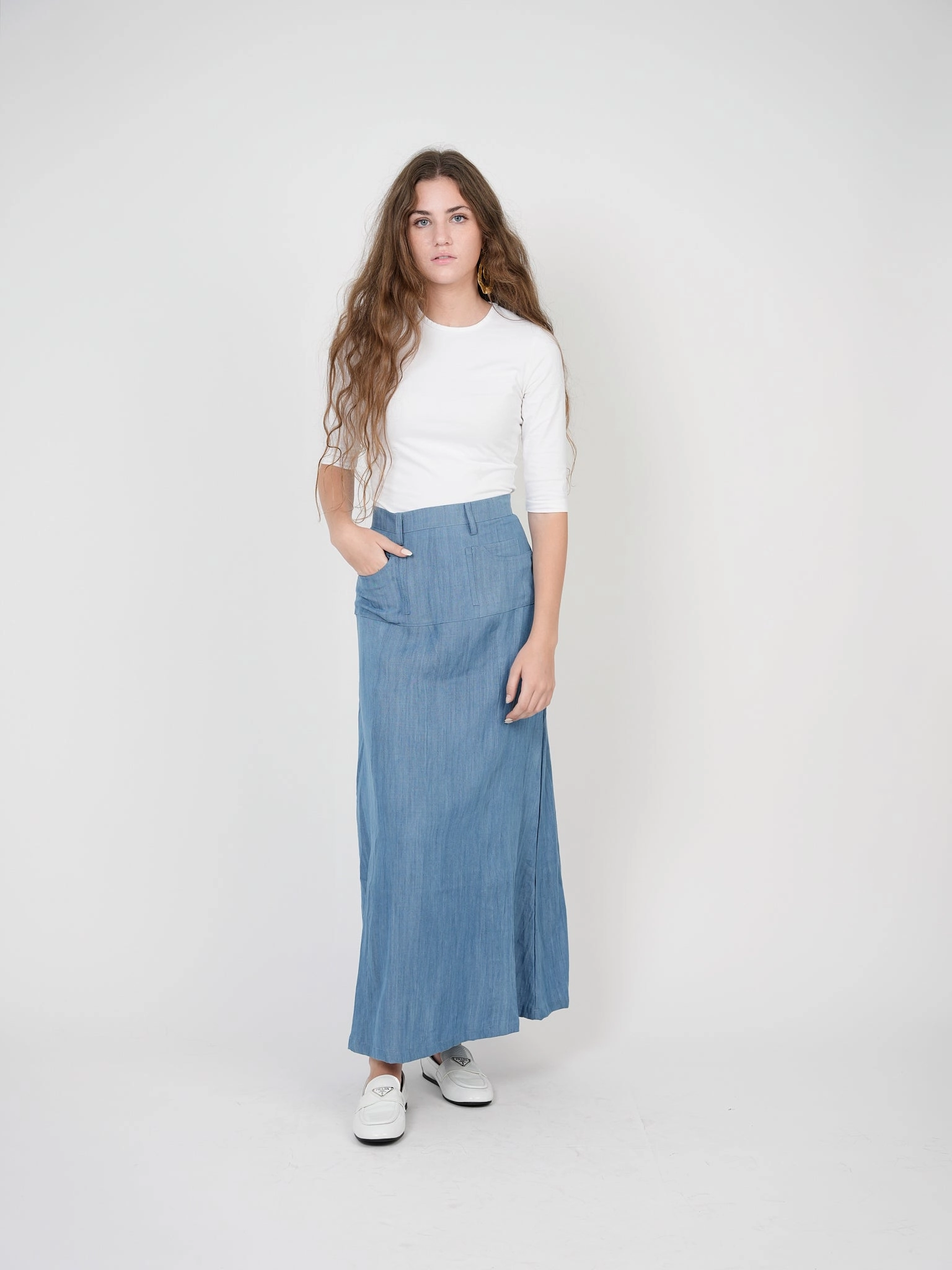 Spades Light Denim Maxi Skirt SB3CM8389SL Embroidered Detail