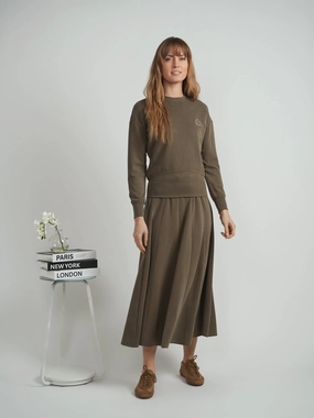 Spades olive Ribbed Midi Sweat Skirt WB5CM1795SM Minimal Style