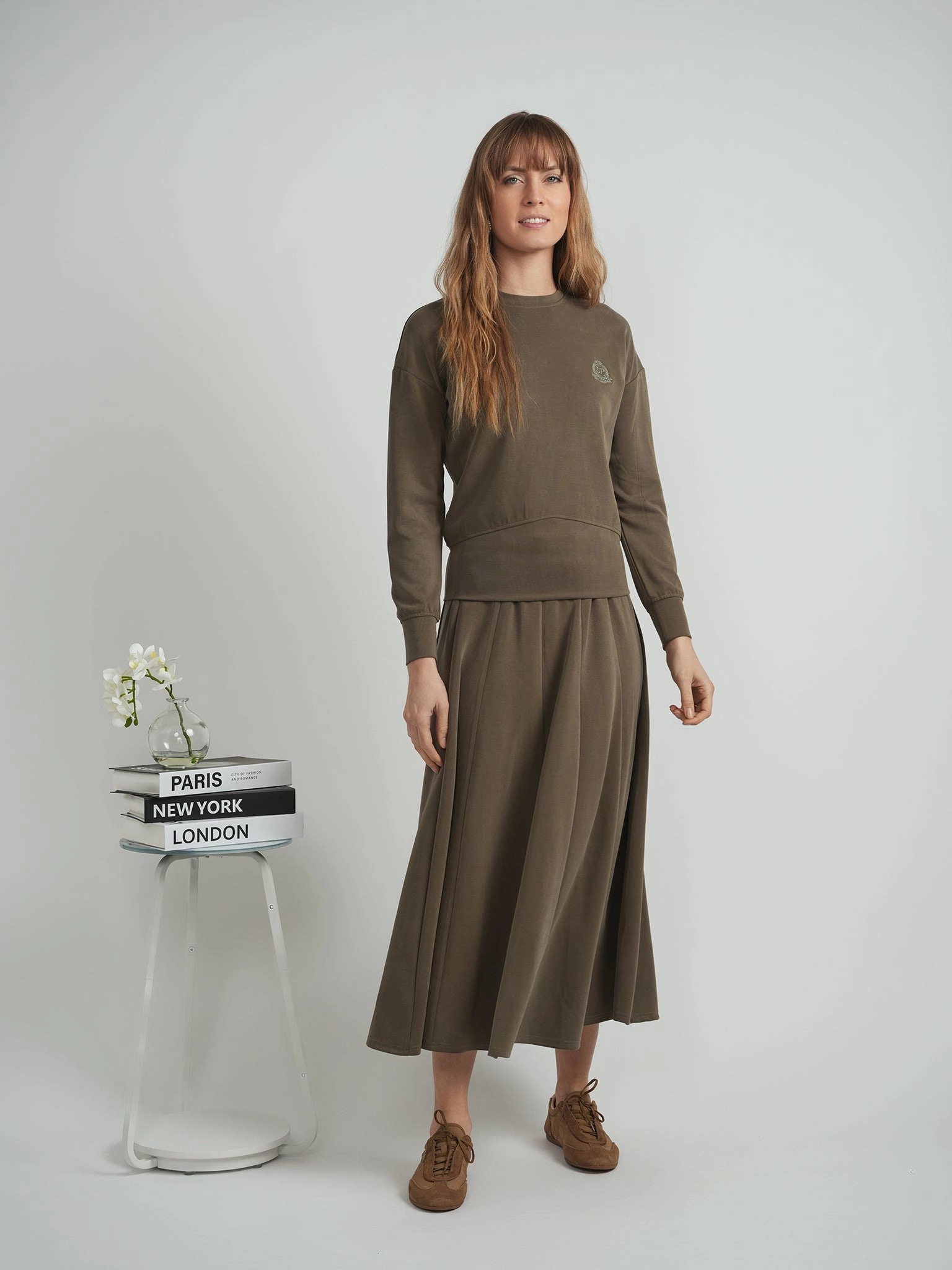 Spades olive Ribbed Midi Sweat Skirt WB5CM1795SM Flexible Waistband