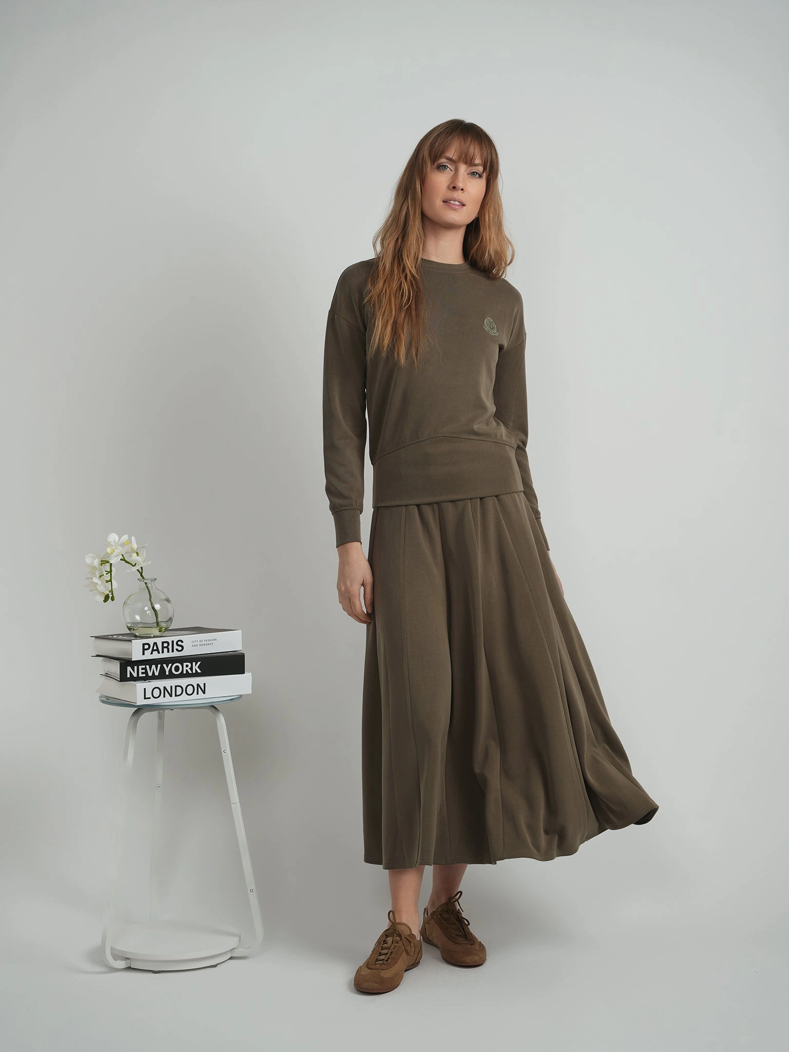 Spades olive Ribbed Midi Sweat Skirt WB5CM1795SM Contrast Panel