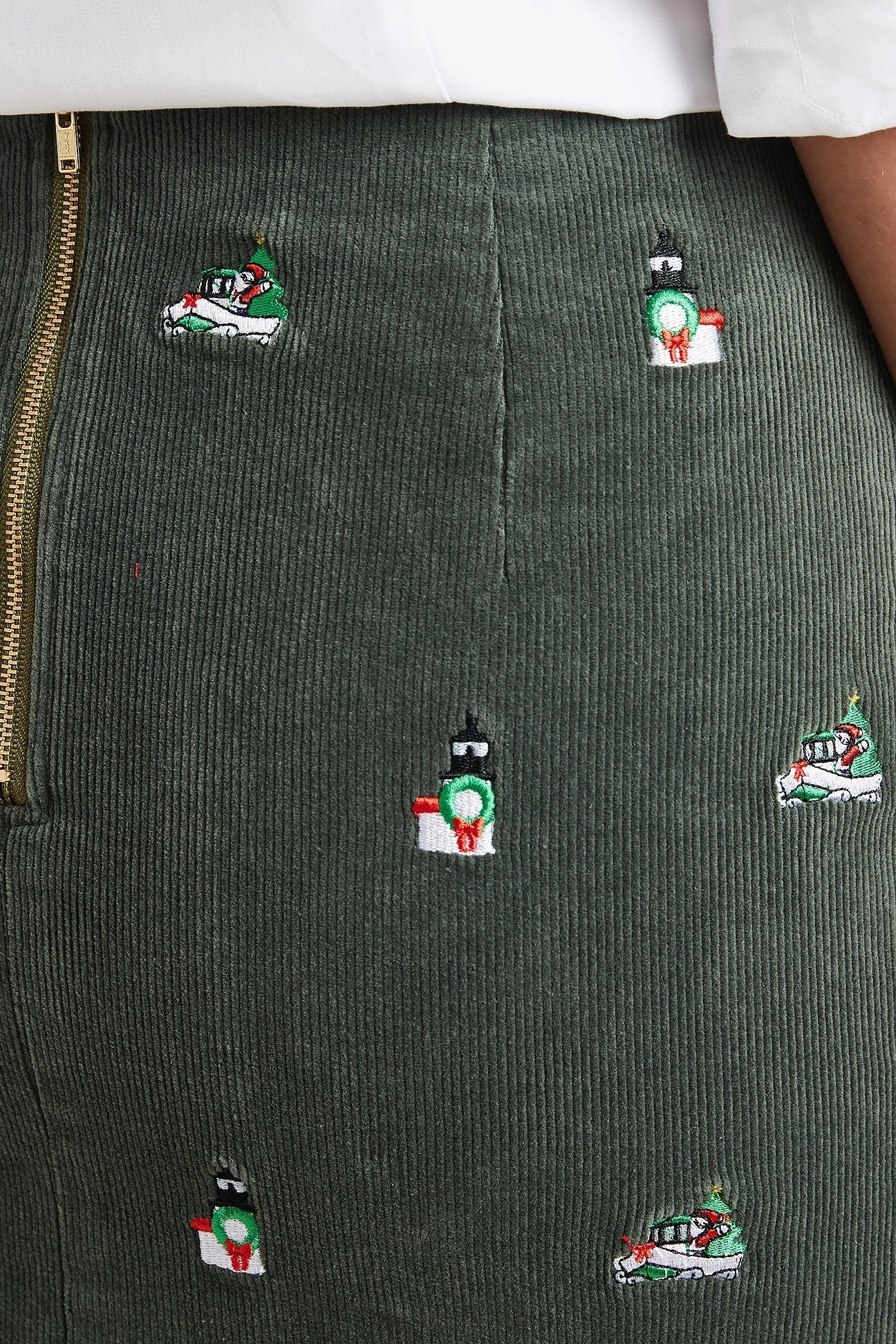 Ali Skirt Corduroy Olive with Santa Boat & Lighthouse Wrinkle resistant fabric