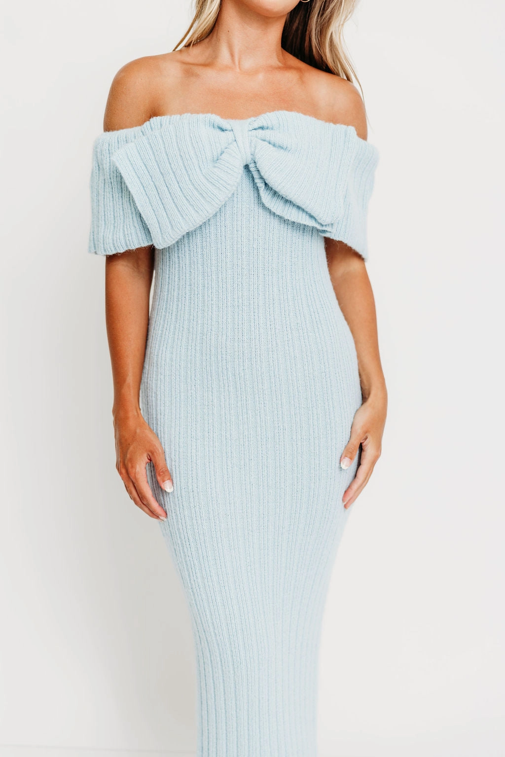 wrap waist Aston Bow Front Maxi Sweater Dress in Ice Metal?C Bump Friendly & Inclusive Sizing (S-3XL)