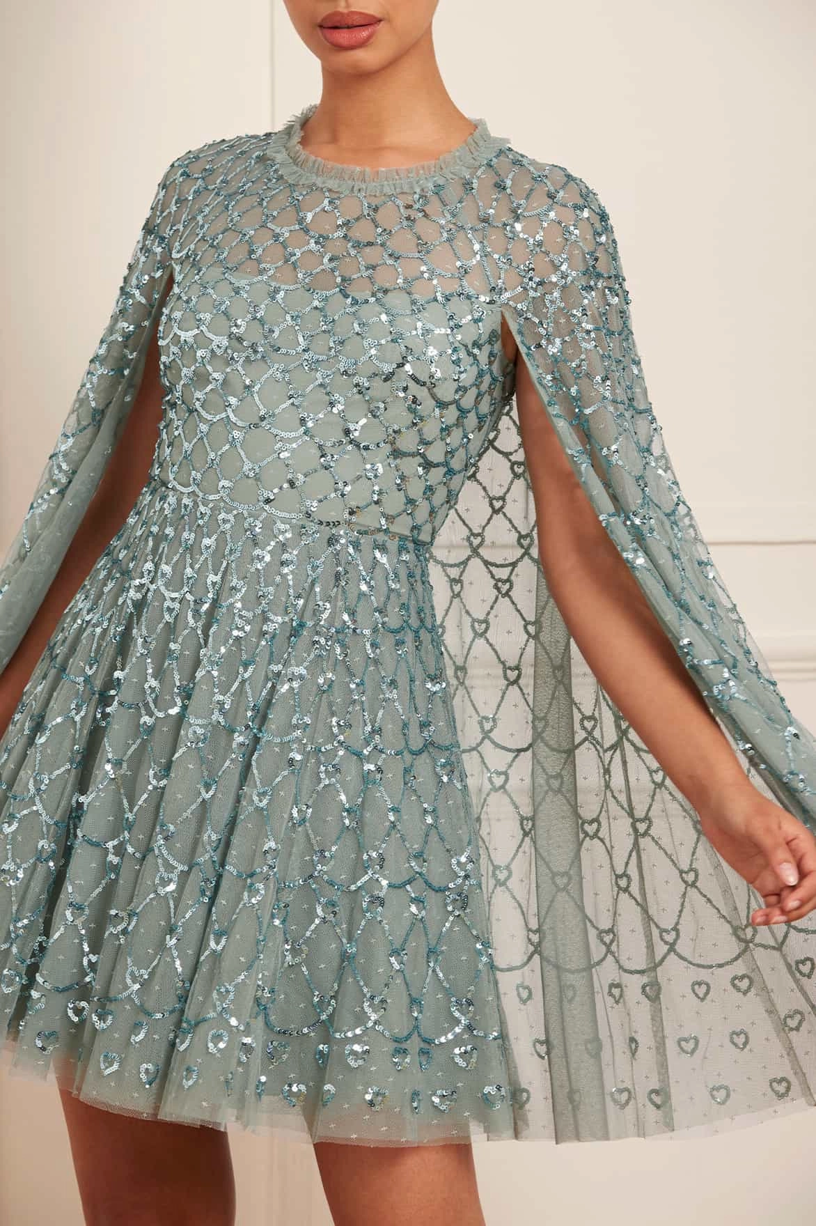 Heart Lattice Micro Mini Dress Soft Shine Layered Volume