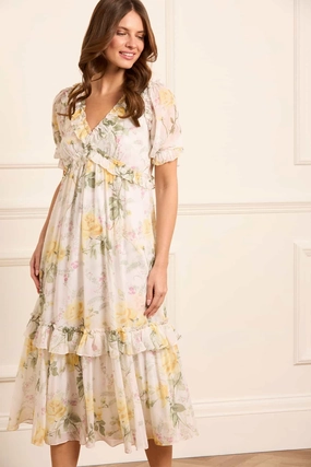 Flattering Silhouette Wear Rose Chiffon Short Sleeve Ballerina Dress