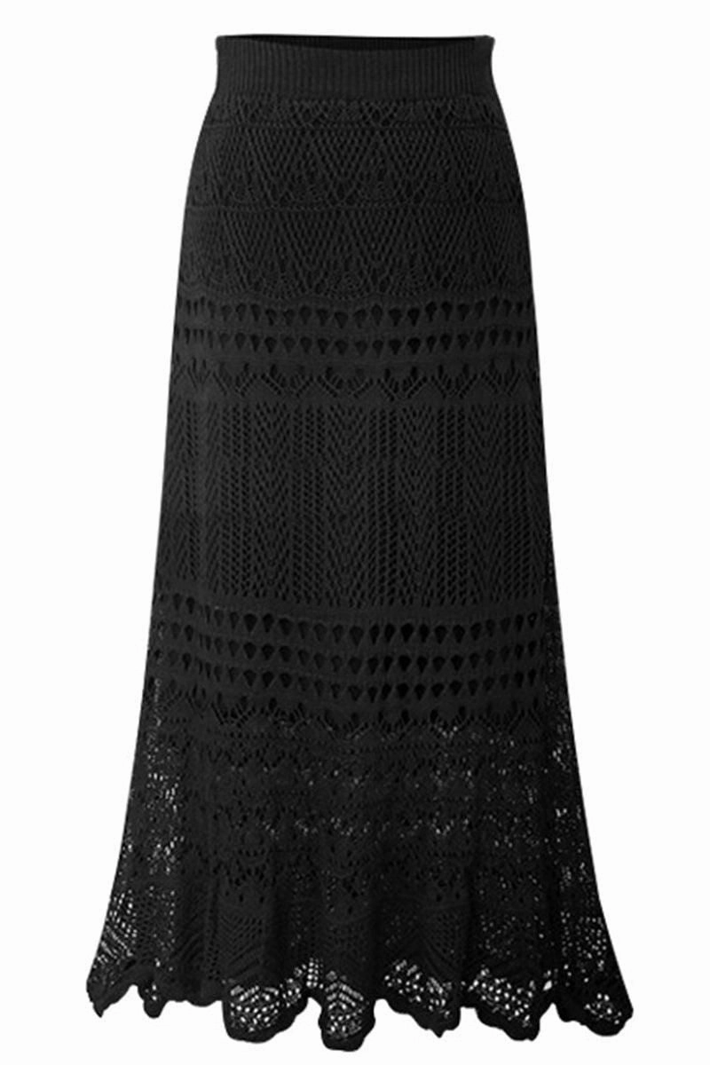 CROCHET HOLLOW KNITTED MIDI LENGTH SKIRT Flat Seams