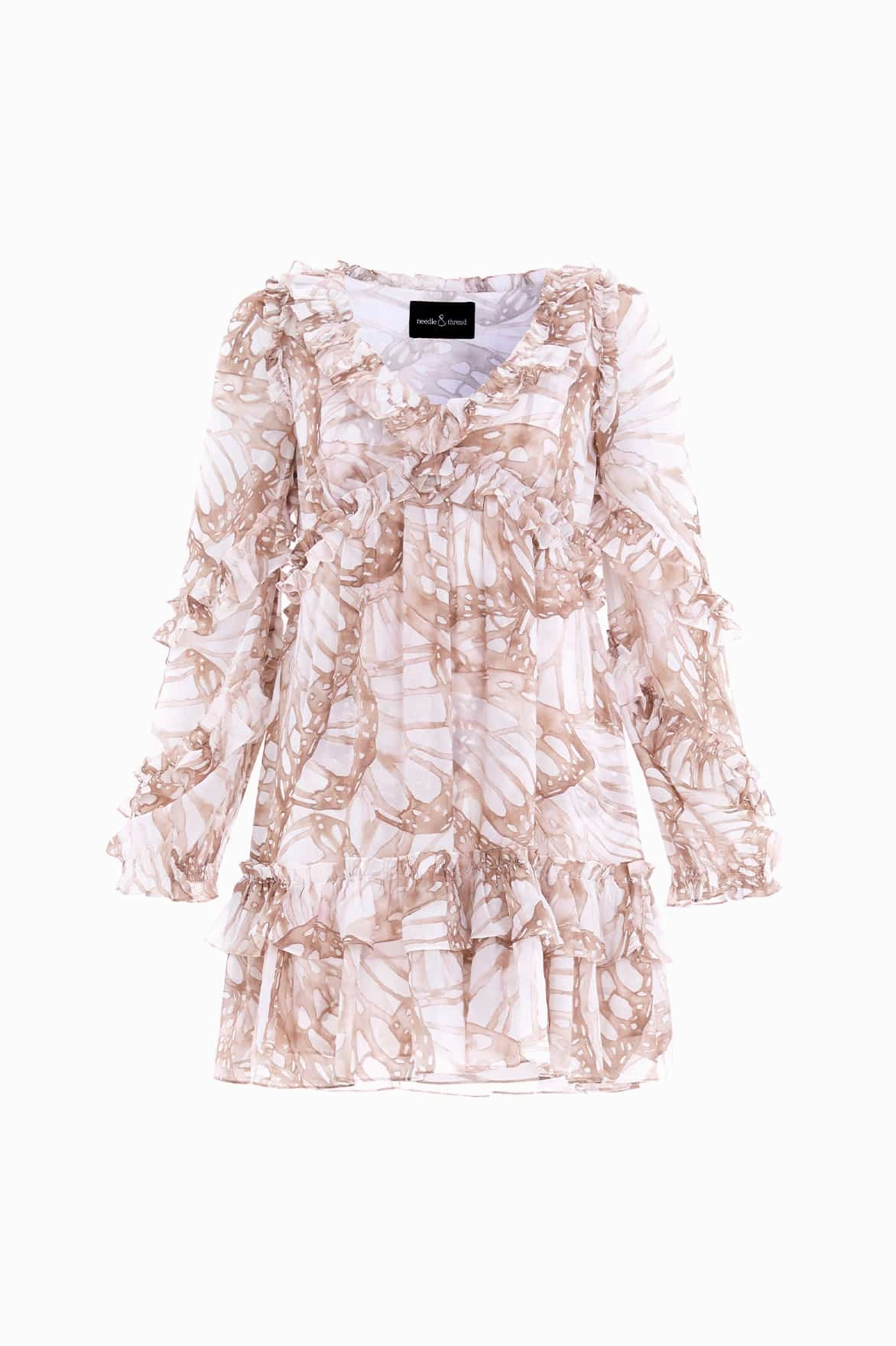 Morning Glow Flutter Chiffon Long Sleeve Micro Mini Dress