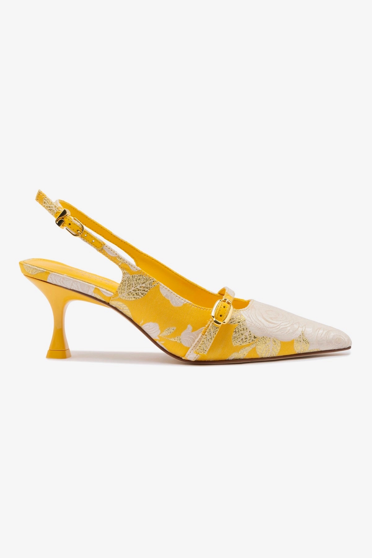 Larroud x Markarian Ines Pump In Yellow Floral Brocade Desert Cool Training Mode