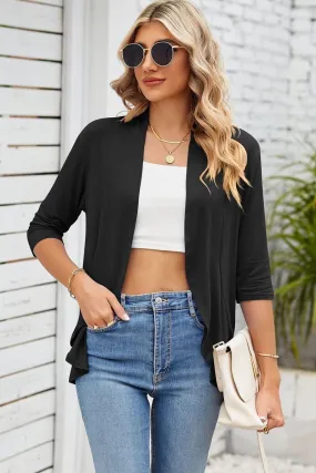 ZonalVentilation QUARTER SLEEVE RUFFLED FRONT OPEN CARDIGAN