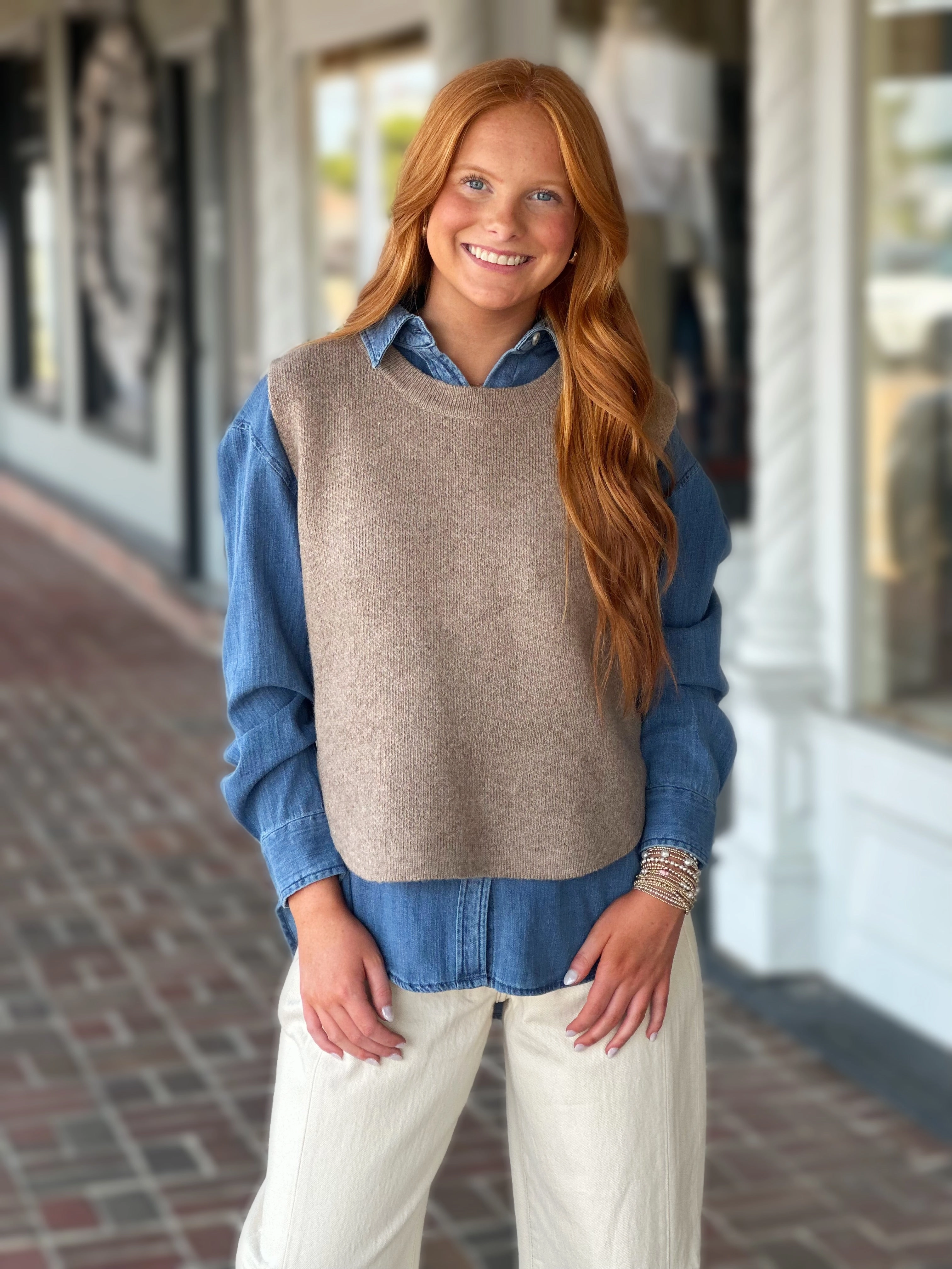 Better Together Brown Sleeveless Sweater Bound Edges LightweightFabric