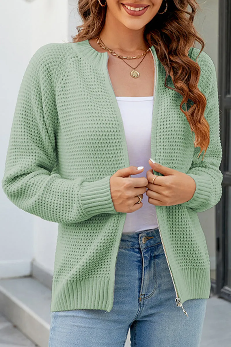 WOMEN ZIP UP CLOSURE WAFFLE KNITTED LIGHT JACKET Reverseble Design Silicone Grip Interior