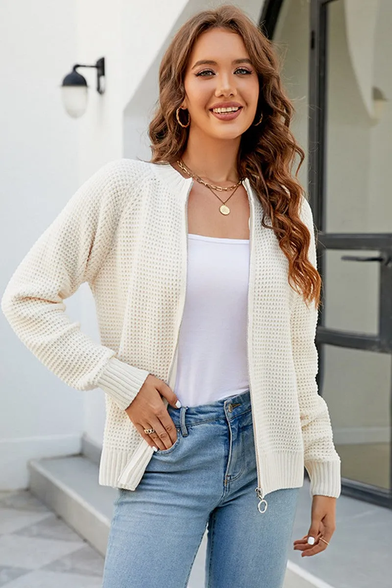 Chic Look WOMEN ZIP UP CLOSURE WAFFLE KNITTED LIGHT JACKET