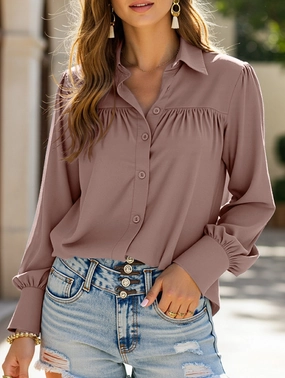 Yarn Dyed Pattern Cloth BUTTON DOWN DAILY BASIC BLOUSE