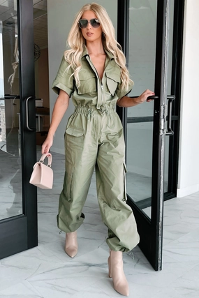 Problem Free Utility Jumpsuit (Olive) Zero Waste Production Label WaterRepellent Coating