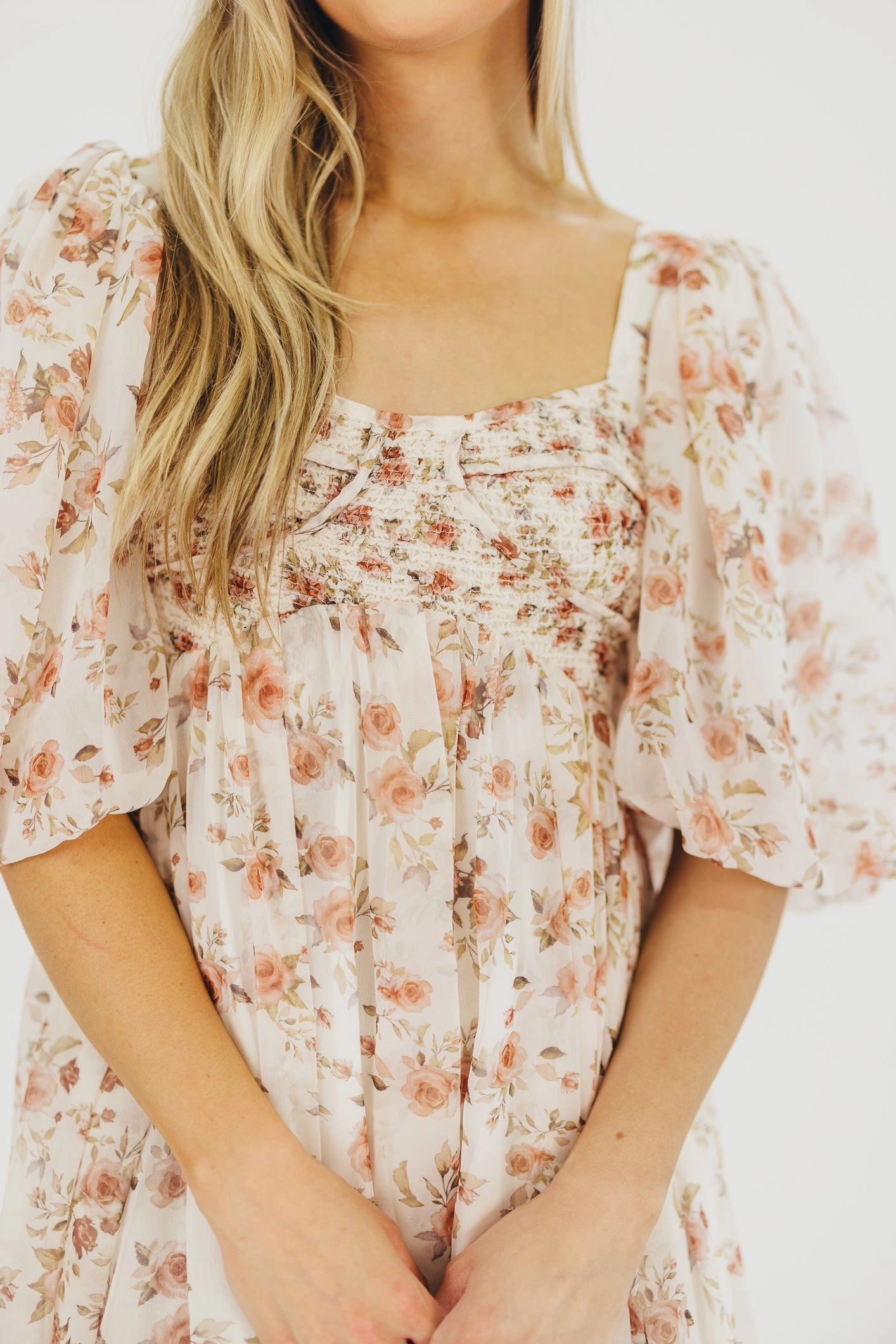 Beaded-Edge Work-Ready Look Harlow Maxi Dress in Ivory Floral - Bump Friendly & Inclusive Sizing (S-3XL)