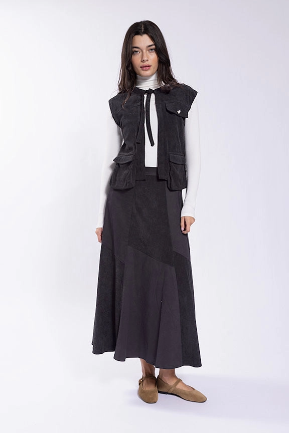 Static Black Corduroy Combo Skirt ST1112B Refined Mood