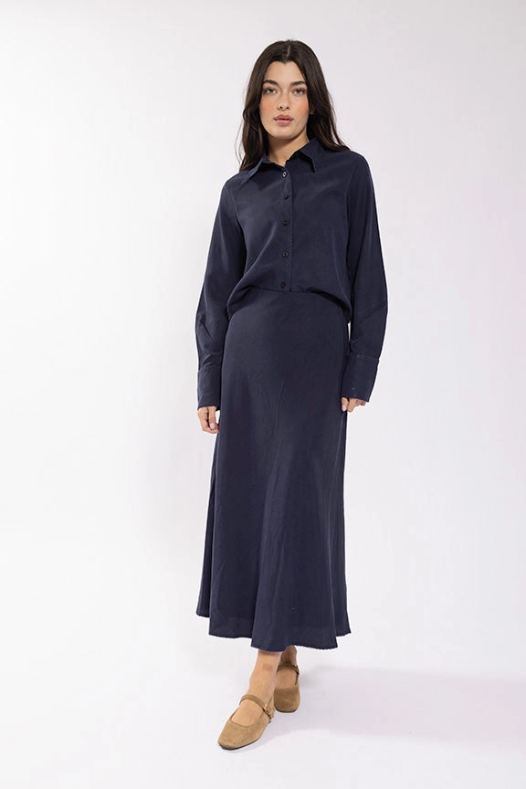 Static Navy Scalloped Edged Blouse ST1108 City Wear Refined Texture