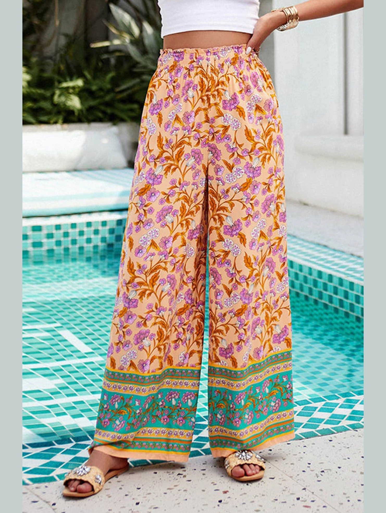 CASUAL PRINT SPANDEX WIDE-LEG PANTS_CWBLP0707 Everyday Must-have