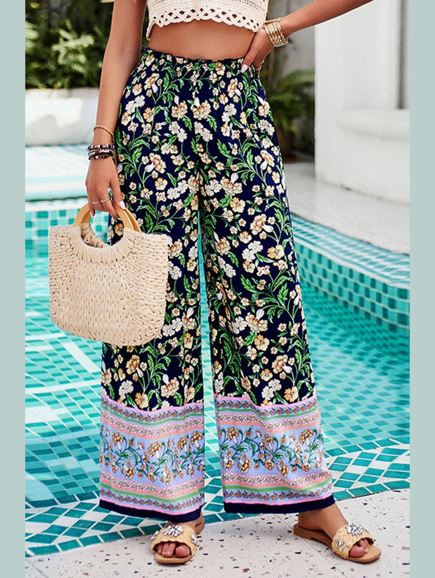 Ultra Stretch Crisp Design CASUAL PRINT SPANDEX WIDE-LEG PANTS_CWBLP0707