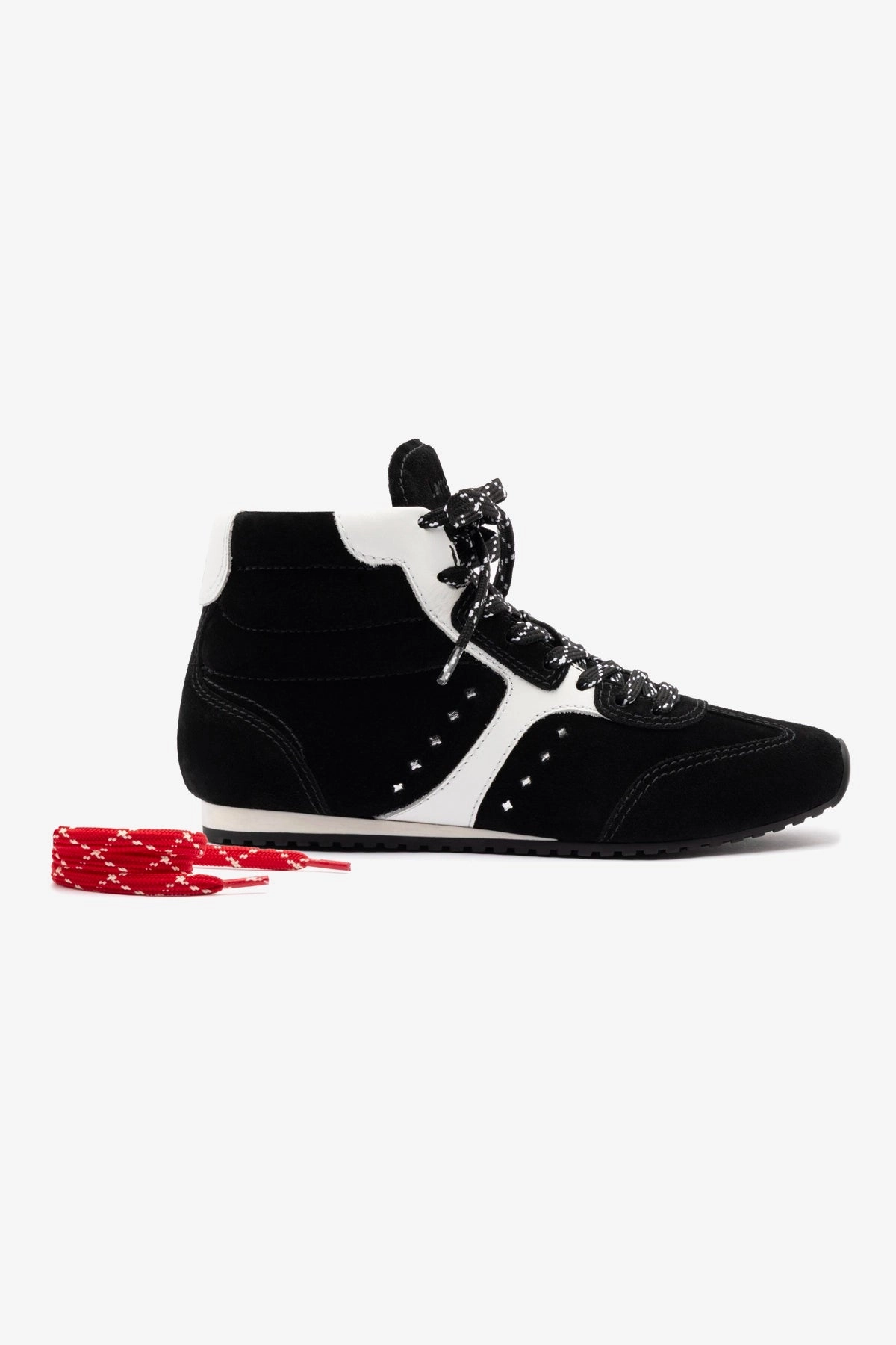 Rain Guard Pastel tone Stella Mid Sneaker In Black Suede and White Leather