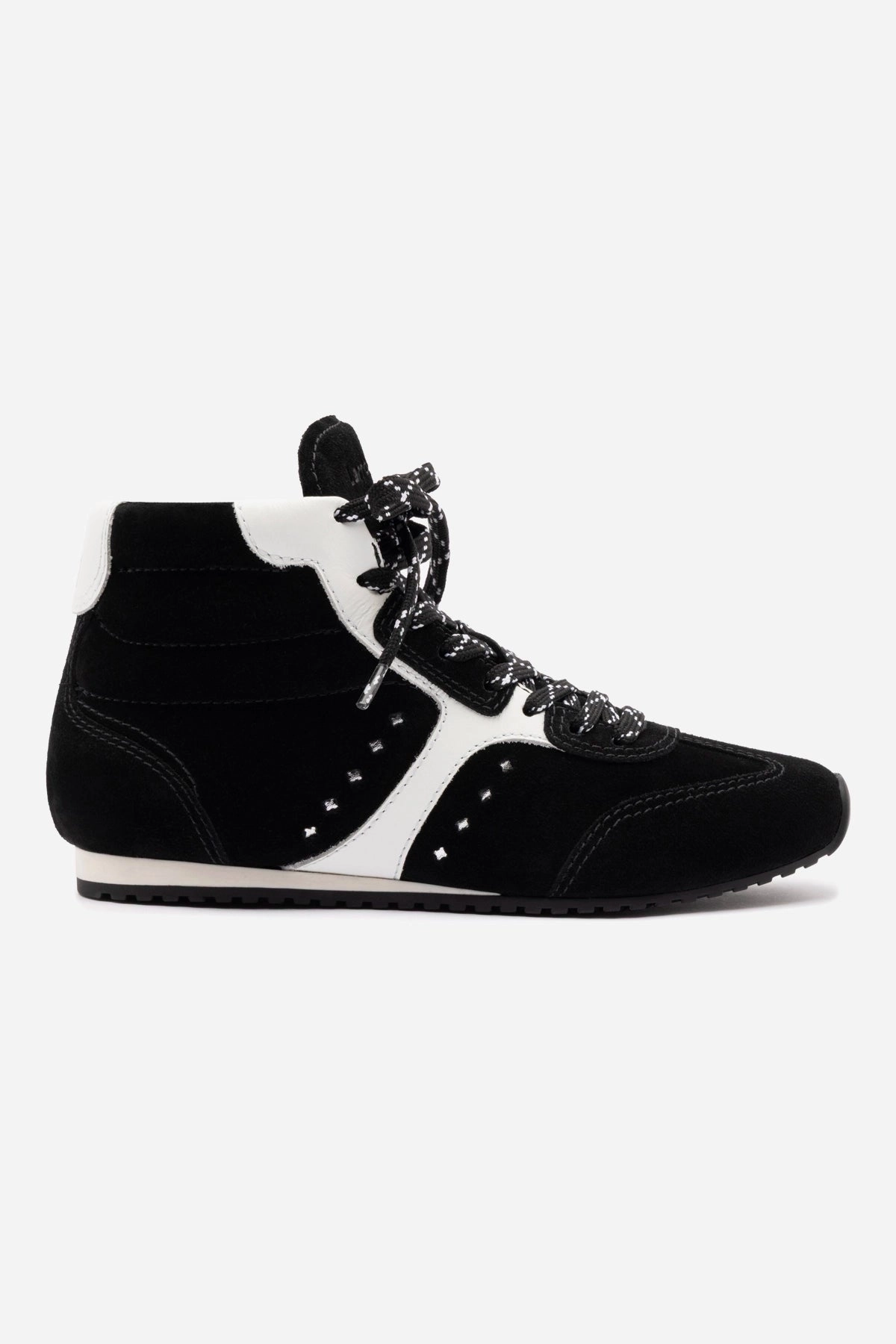 Bright Neon Stella Mid Sneaker In Black Suede and White Leather